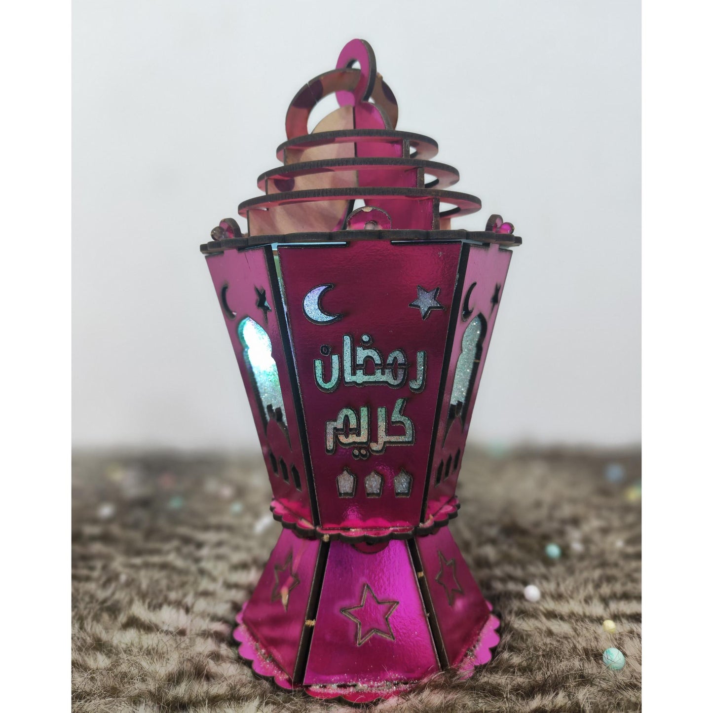 فانوس خشب مضيئ موف مقاس 25 سم