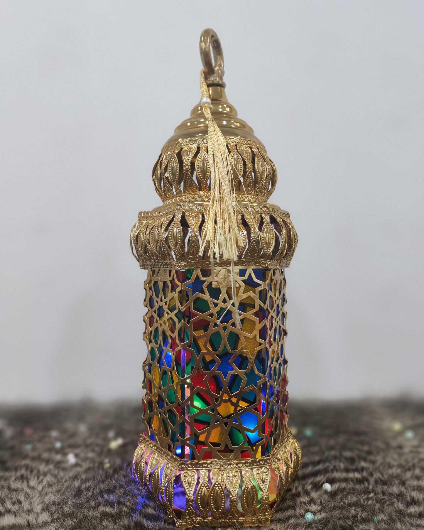 فانوس معدن مدهب مضيئ 40سم