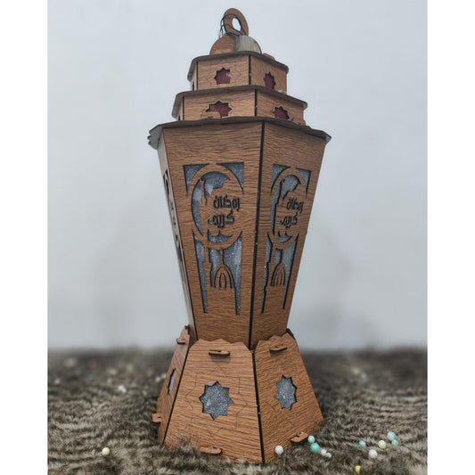 فانوس خشب كبير مضيئ بني مقاس 50سم