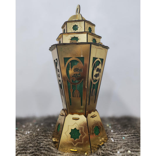 فانوس خشب كبير مضيئ ذهبي مقاس 50سم