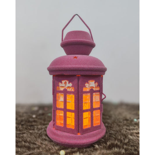 فانوس قطيفة روز+شمعه مقاس 25 سم