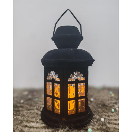 فانوس قطيفة اسود+شمعه مقاس 25 سم