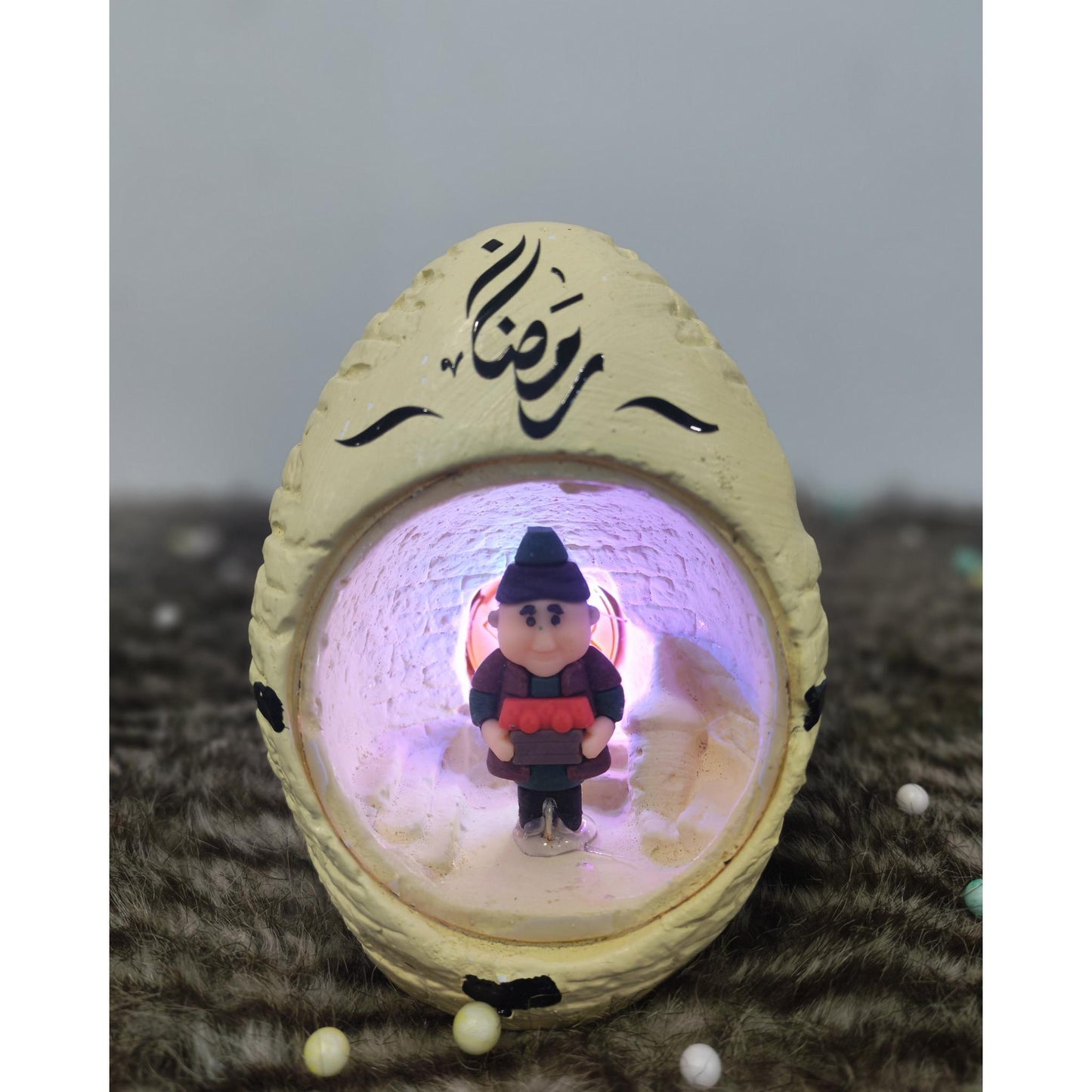 فانوس فخار مضيئ اصفر