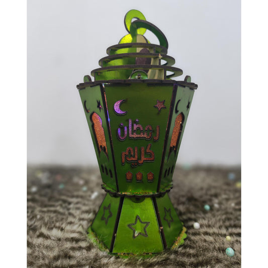 فانوس خشب مضيئ اخضر مقاس 25 سم