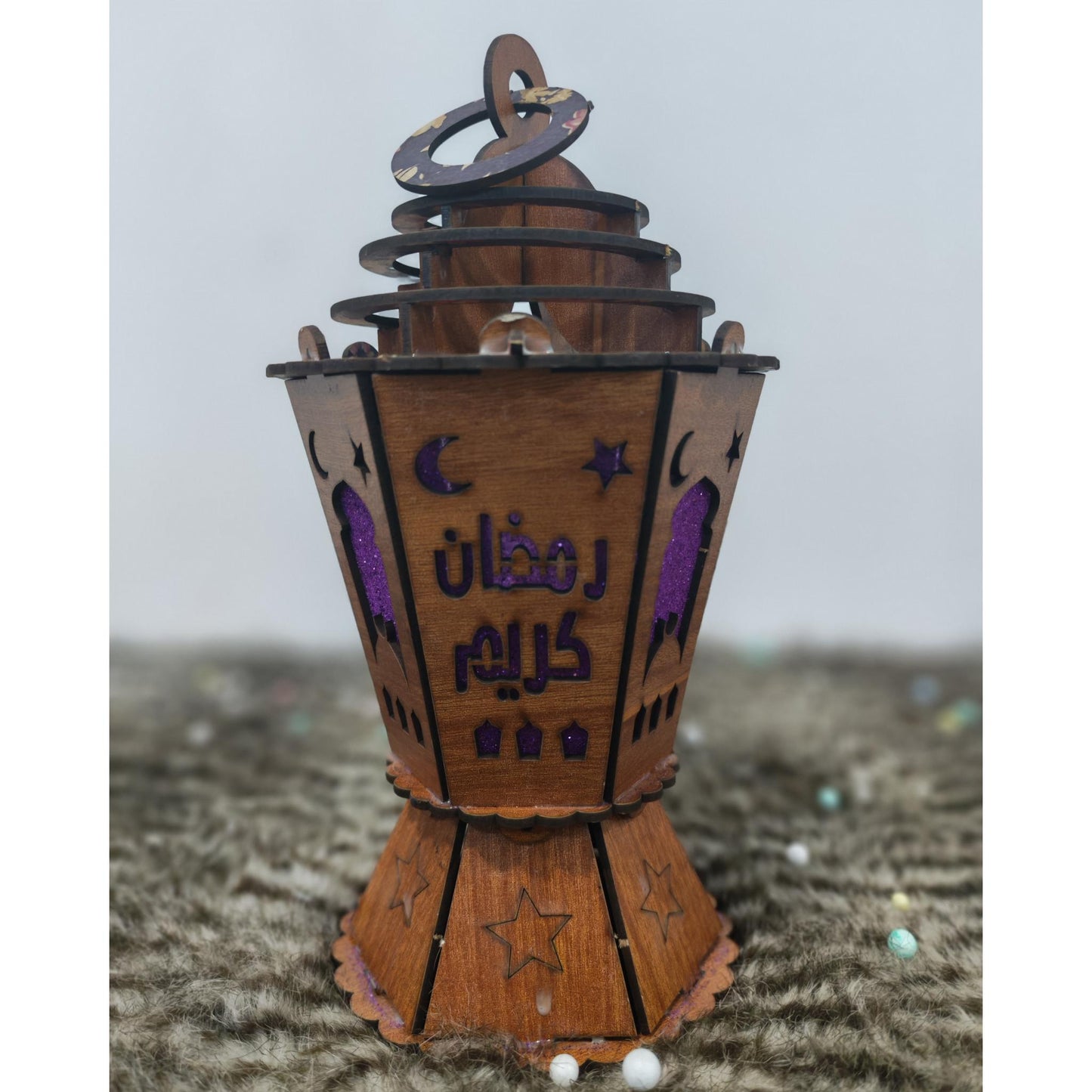 فانوس خشب مضيئ بني مقاس 25 سم