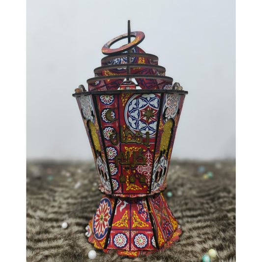 فانوس خشب مضيئ احمر مقاس 25 سم