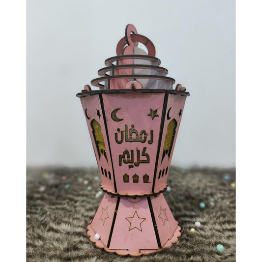 فانوس خشب مضيئ بينك مقاس 25 سم